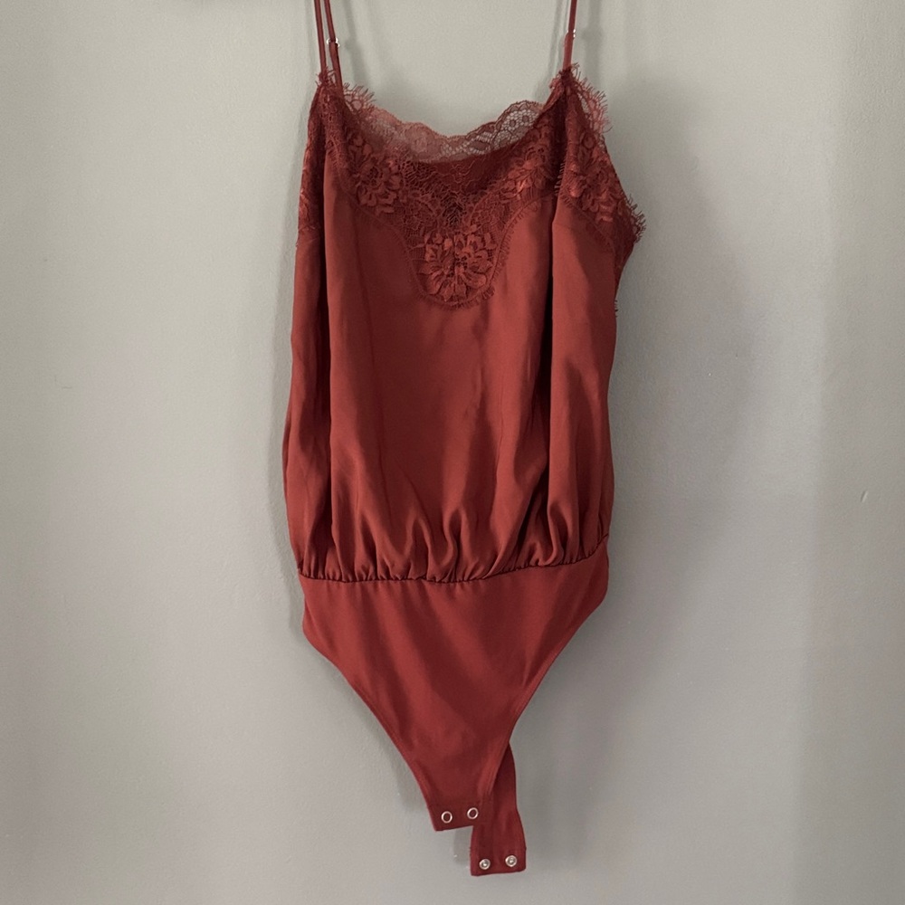 Express Rust Satin Lace Bodysuit